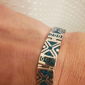 Sterling Silver Bracelet Mexico 925 and Blue Geometric Bracelet